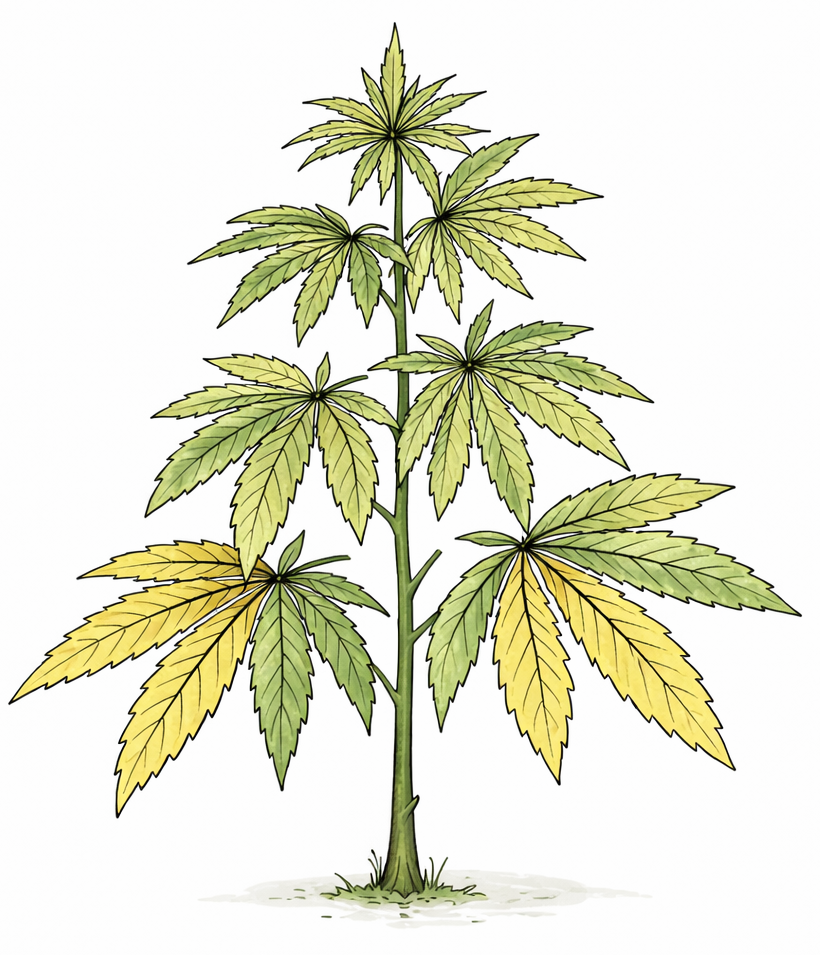 cannabis gelbe blätter an pflanze