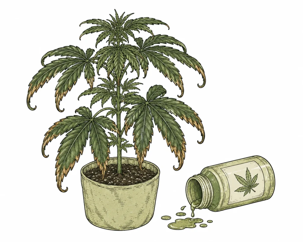 cannabis überdüngung symptome dunkle blätter verbrannte spitzen
