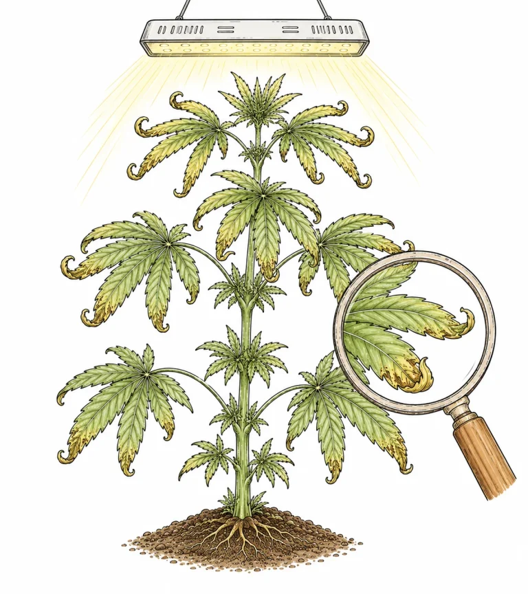 Cannabis Blätter rollen sich ein — Hitzestress erkennen