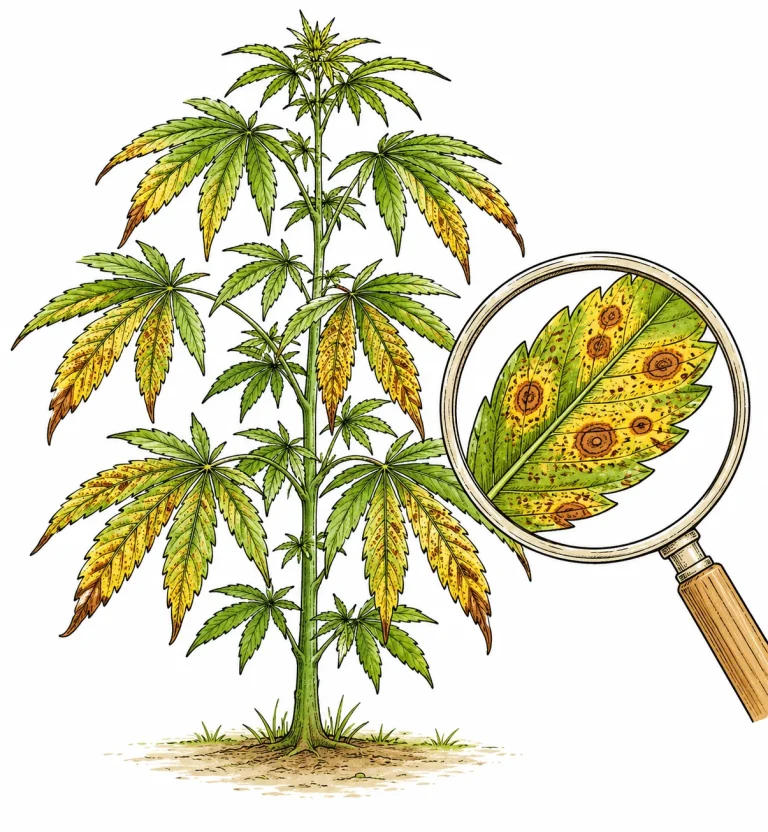Cannabis braune Flecken auf Blättern — ganze Pflanze