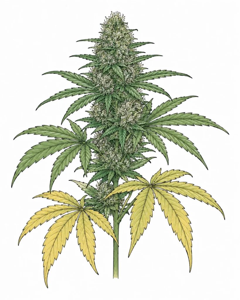 Cannabis gelbe Blätter Blüte