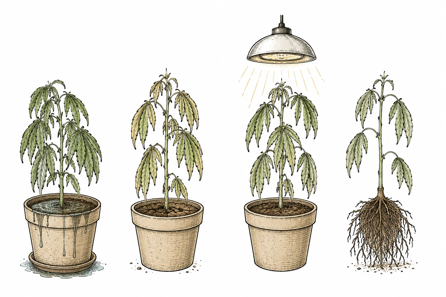 Cannabis haengende Blaetter vier Ursachen Uebersicht