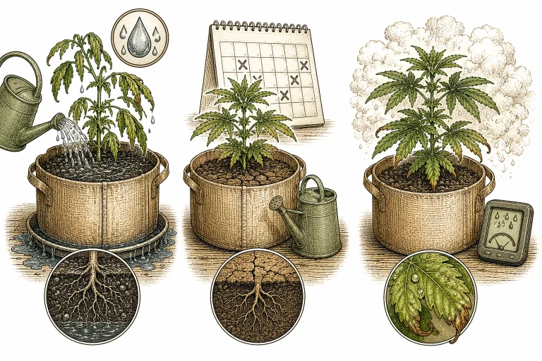 Häufige Gießfehler bei Cannabis: Überwässerung, unregelmäßiges Gießen und ignorierte Luftfeuchtigkeit