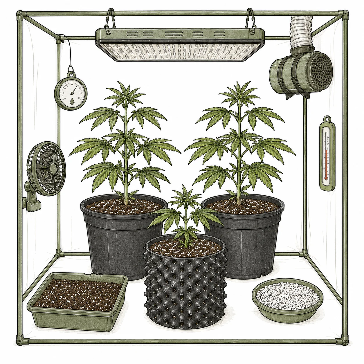 Cannabis Wurzelprobleme vorbeugen: Indoor-Grow mit Airpots, Hygrometer und Perlite-Substrat