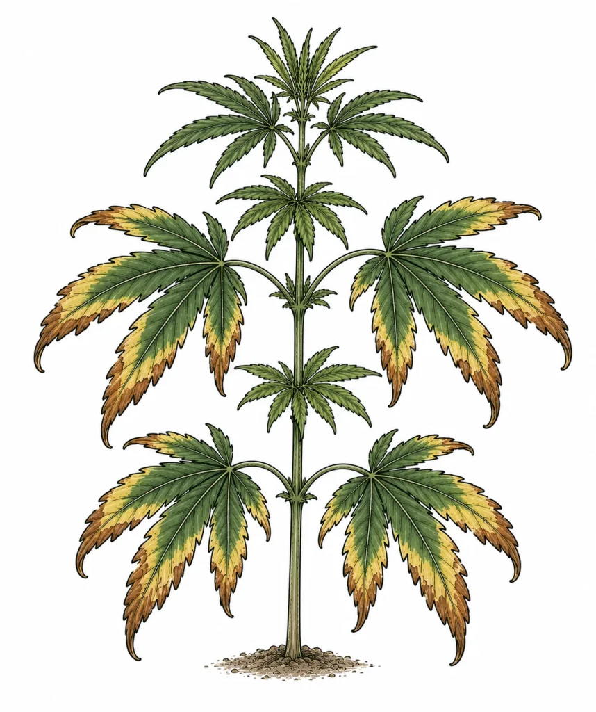 Kaliummangel Cannabis — braune Blattränder