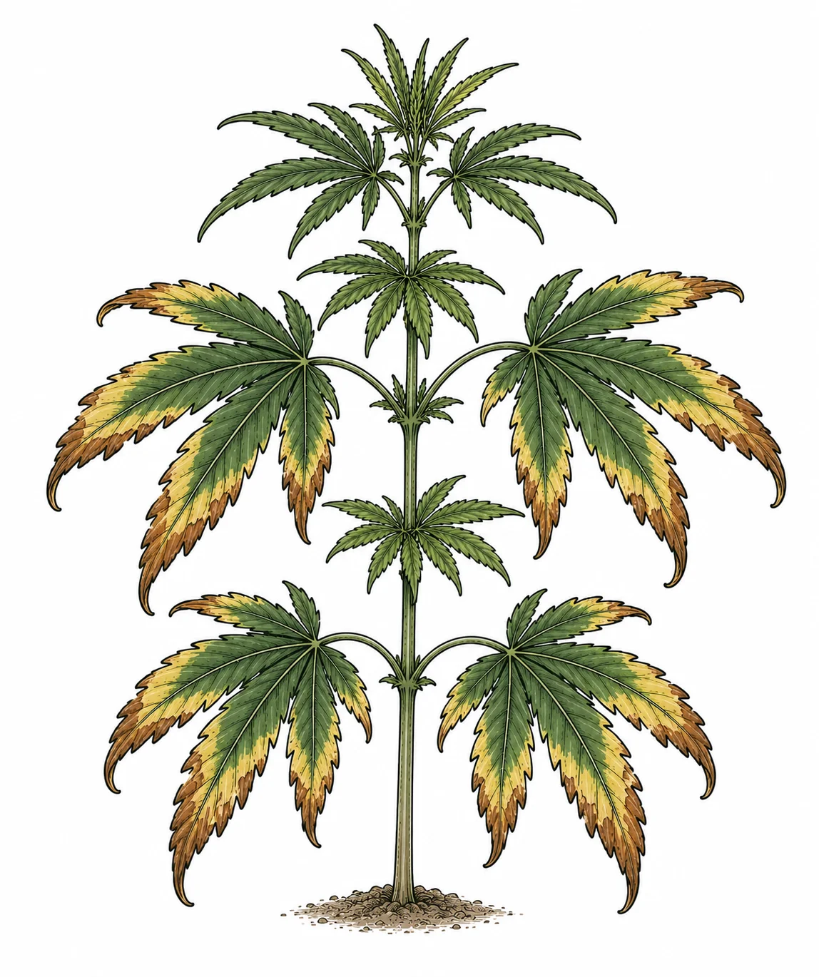 Kaliummangel Cannabis — braune Blattränder