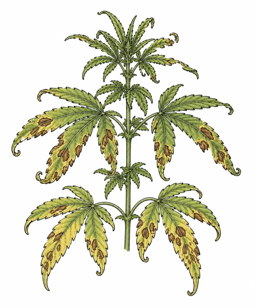 Kalziummangel Cannabis — braune Flecken auf Blättern