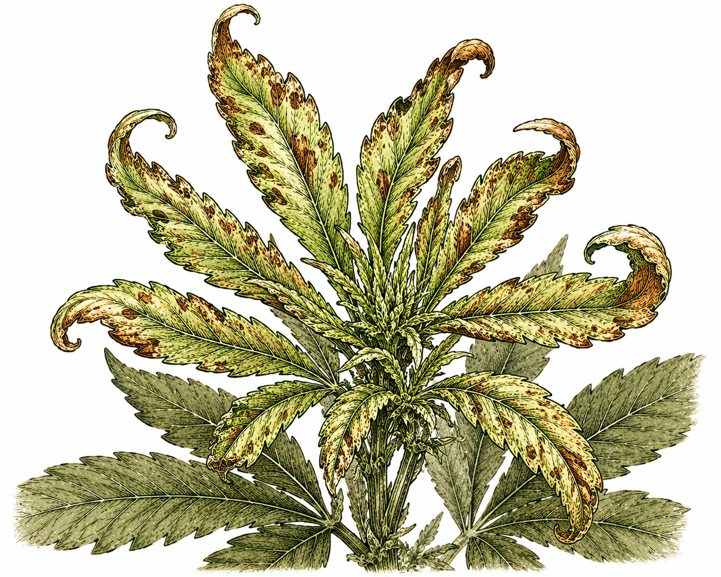 Kalziummangel Cannabis verformte und geklauerte junge Blätter