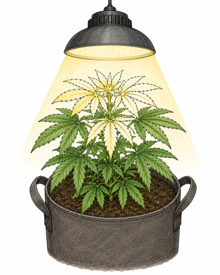 Cannabis Lichtstress Lampe zu nah blasse obere Blätter