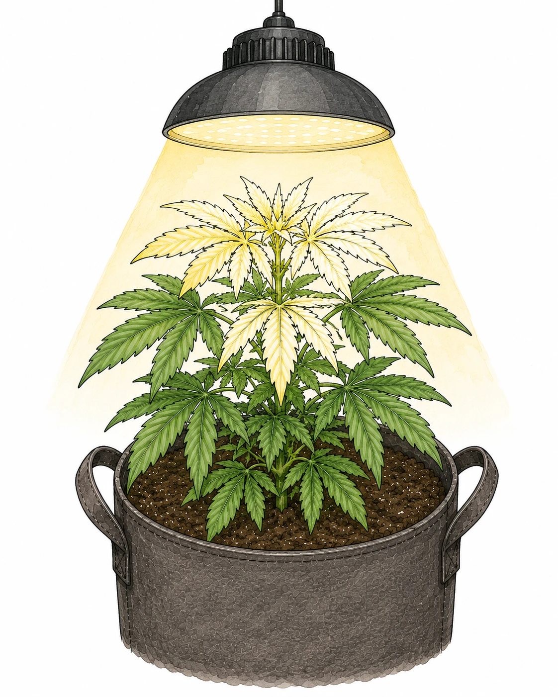 Cannabis Lichtstress Lampe zu nah blasse obere Blätter