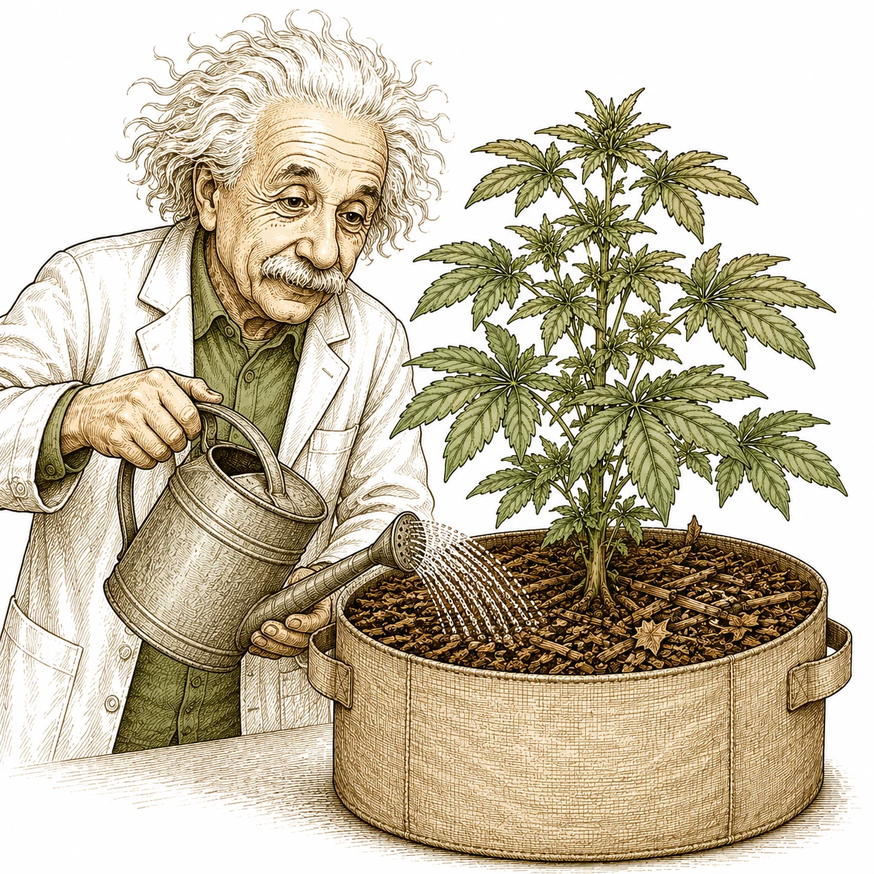 Cannabis Living Soil giessen mit Mulchschicht