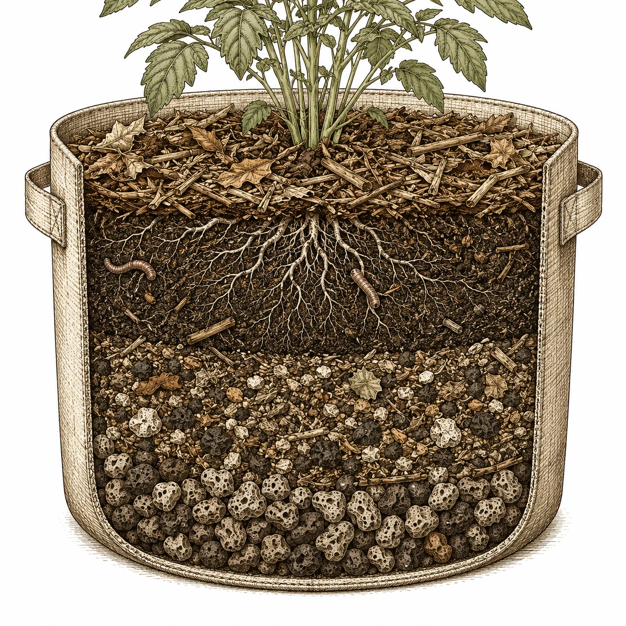 Cannabis Living Soil Schichtaufbau Querschnitt Fabric Pot