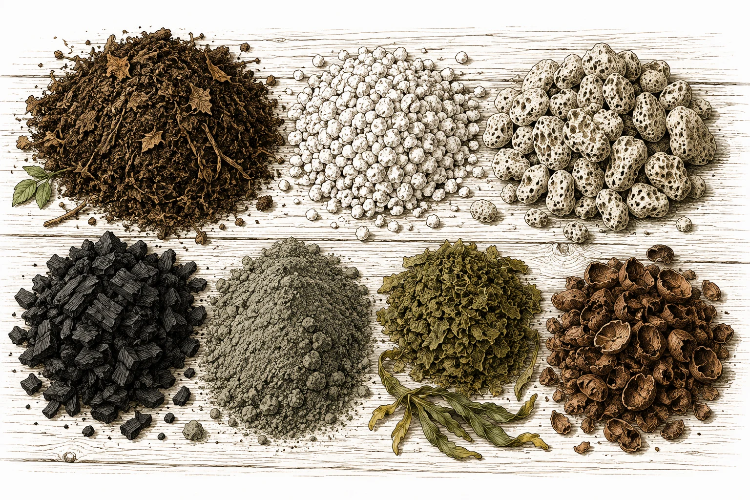 Cannabis Living Soil Zutaten Übersicht Kompost Perlite Wurmhumus