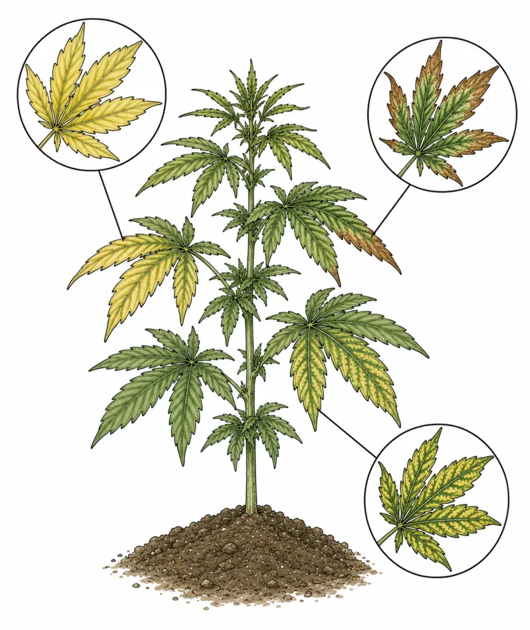 Cannabis Nährstoffmangel Blattsymptome Vergilbung und Chlorose