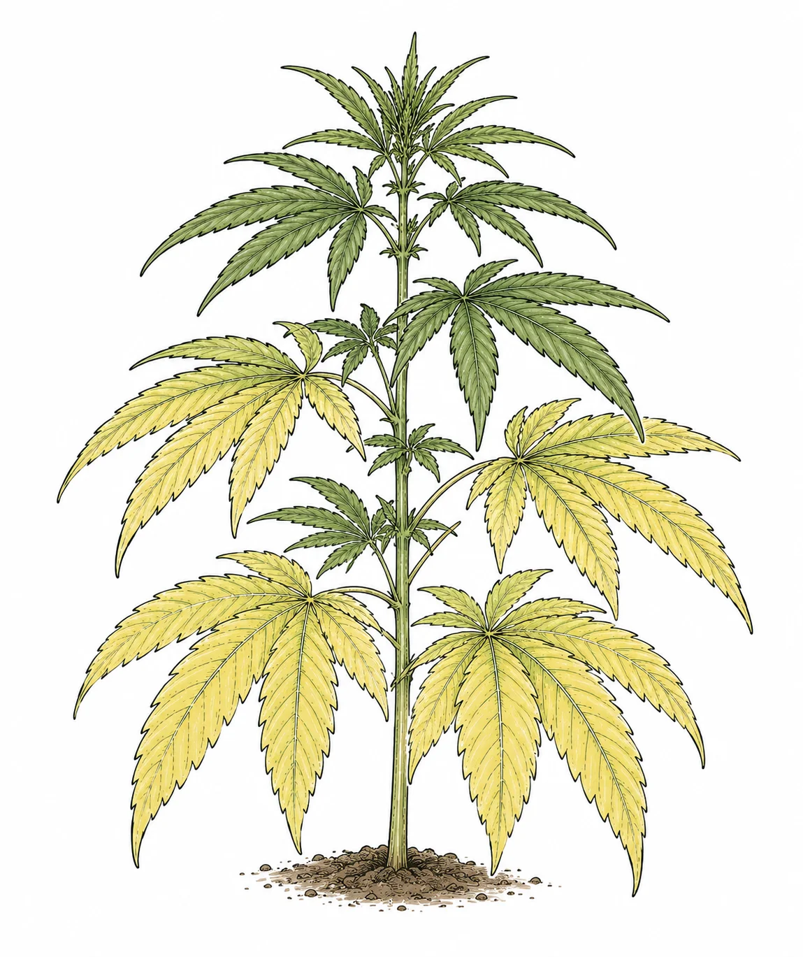 Stickstoffmangel Cannabis — gelbe Blätter