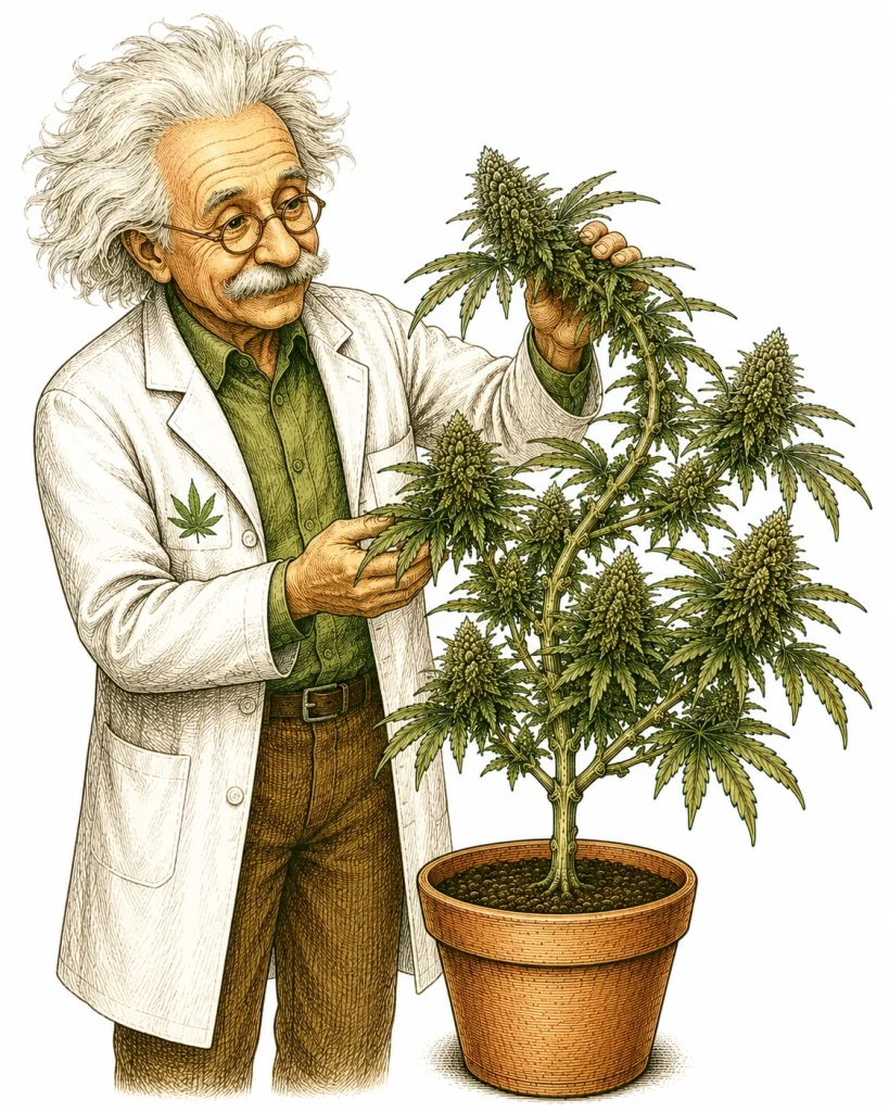 Cannabis Super Cropping — Plantage Doc hält geknickten Ast nach dem Super Cropping in Position