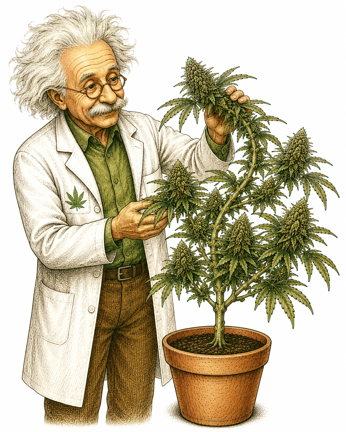 Cannabis Super Cropping — Plantage Doc hält geknickten Ast nach dem Super Cropping in Position