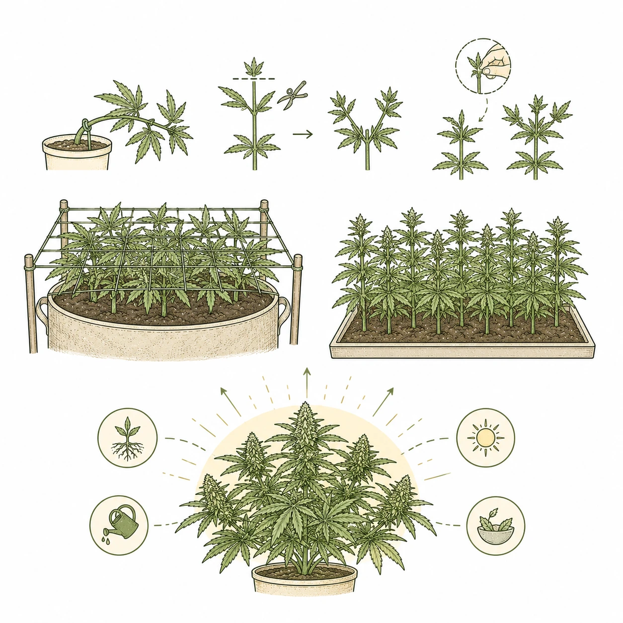 Cannabis Anbau Techniken LST Topping FIMing SCRoG SoG