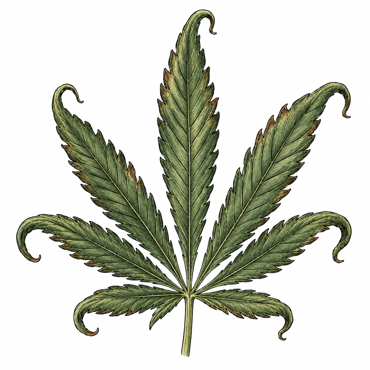 Cannabis Überdüngung Symptome Clawing verbrannte Blattspitzen