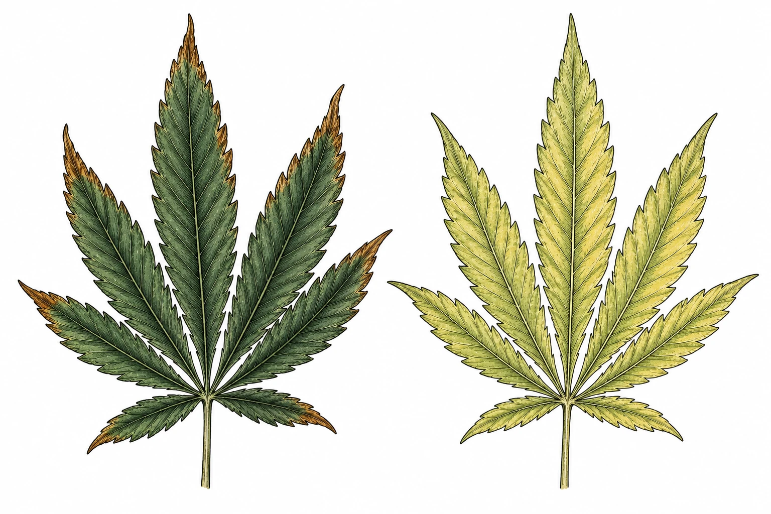 Cannabis Überdüngung vs Nährstoffmangel Vergleich