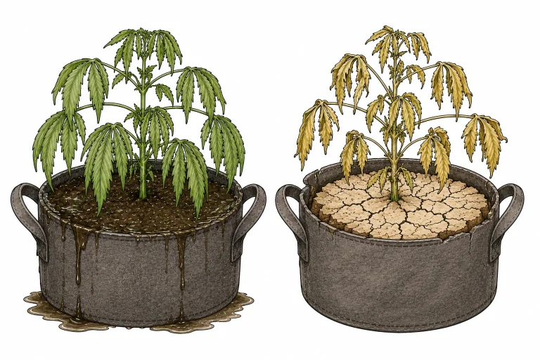 Cannabis Überwässerung und Unterwässerung Vergleich gelbe Blätter