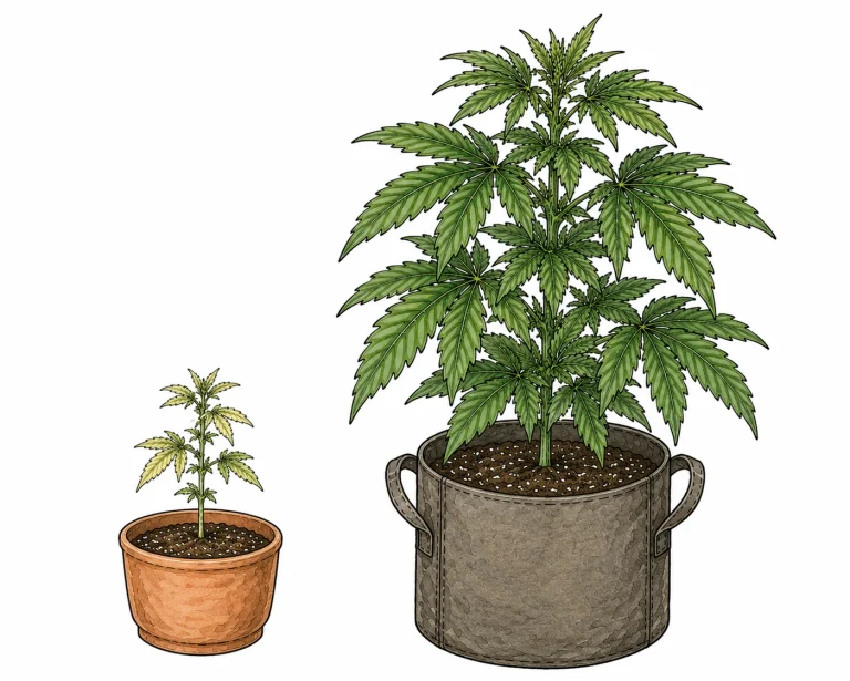 Cannabis Vergleich Topfgröße stagnierendes vs gesundes Wachstum