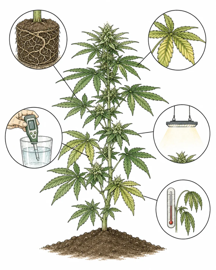 Cannabis Wachstum stagniert haeufigste Ursachen Uebersicht