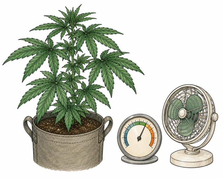 Cannabis Growroom Prävention – Hygrometer und Ventilator gegen Spinnmilben und Mehltau