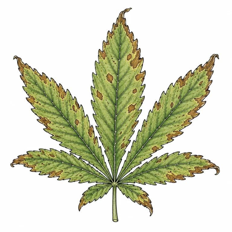 Cannabis-Blatt mit typischen Kalziummangel-Symptomen