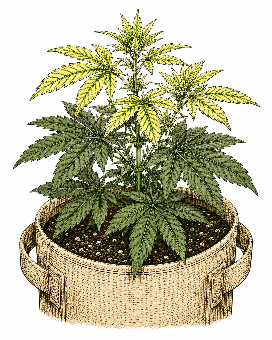 Eisenmangel Cannabis — bleiche neue Blätter