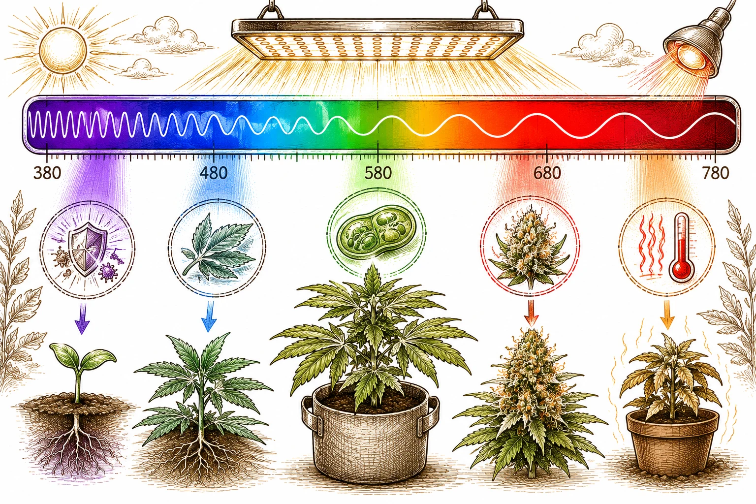 Licht Cannabis Spektrum Diagramm Wellenlänge 380 bis 780 nm
