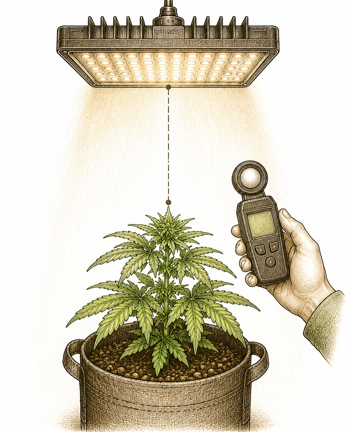 Licht Cannabis Spektrum PPFD DLI Infografik Lichtabstand