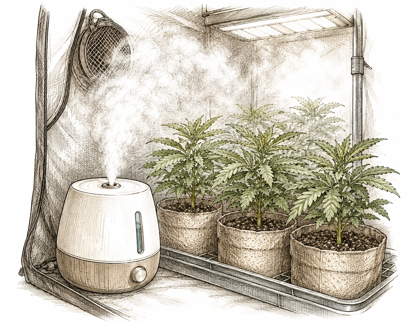 Luftfeuchtigkeit Cannabis Befeuchter im Growzelt Vegetationsphase