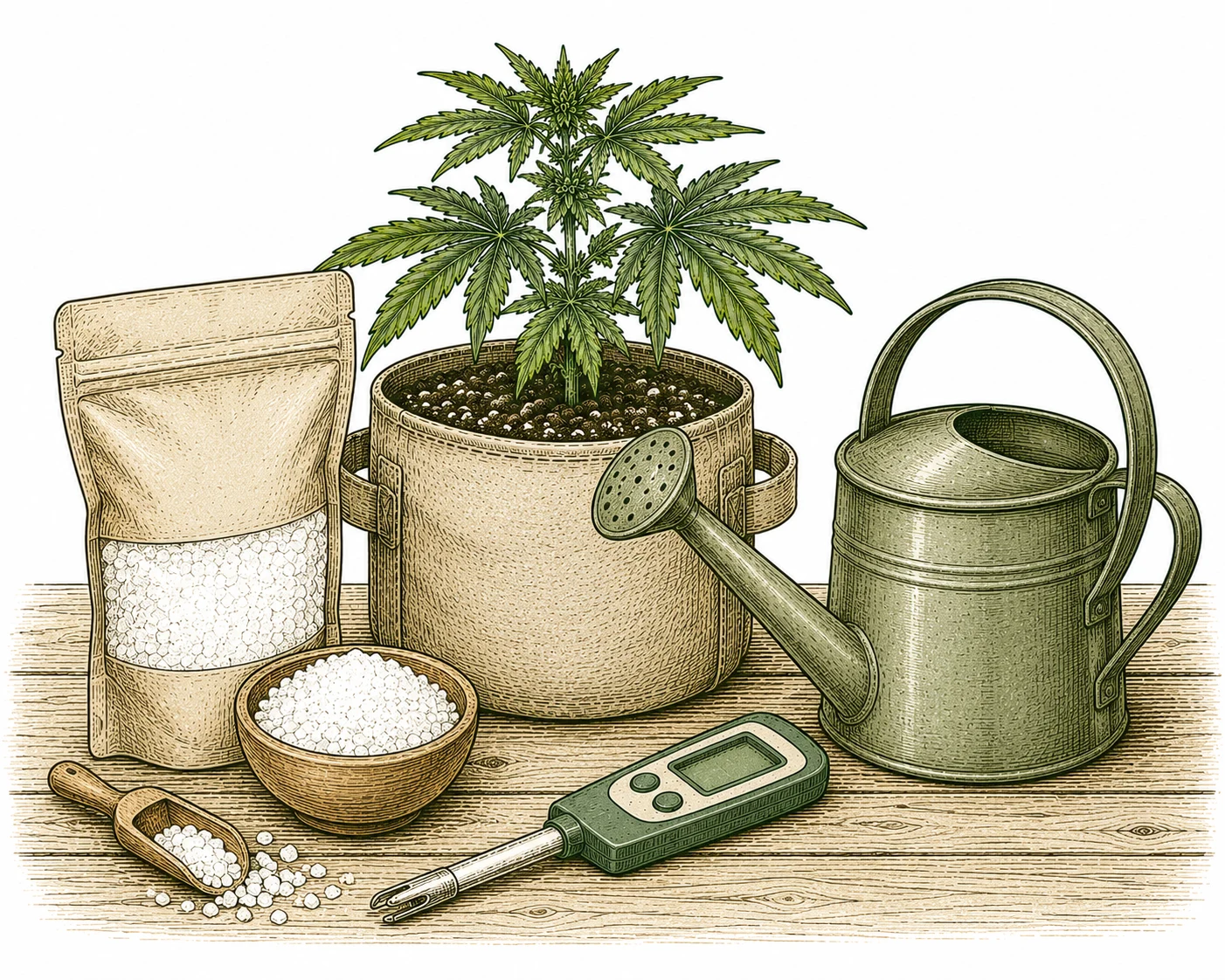Magnesiummangel Cannabis beheben – Epsomsalz, pH-Messgerät und Gießkanne