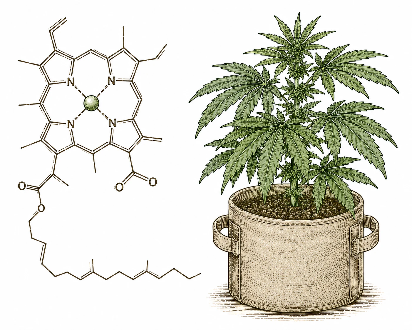 Magnesiummangel Cannabis – Magnesium als zentrales Atom im Chlorophyll-Molekül