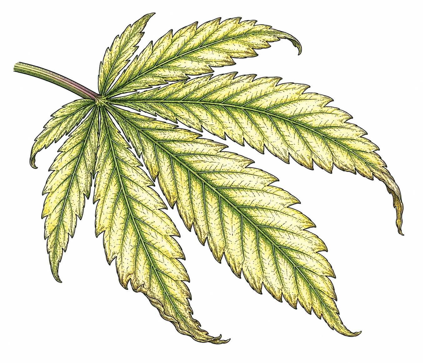 Magnesiummangel Cannabis – intervenöse Chlorose am Blatt