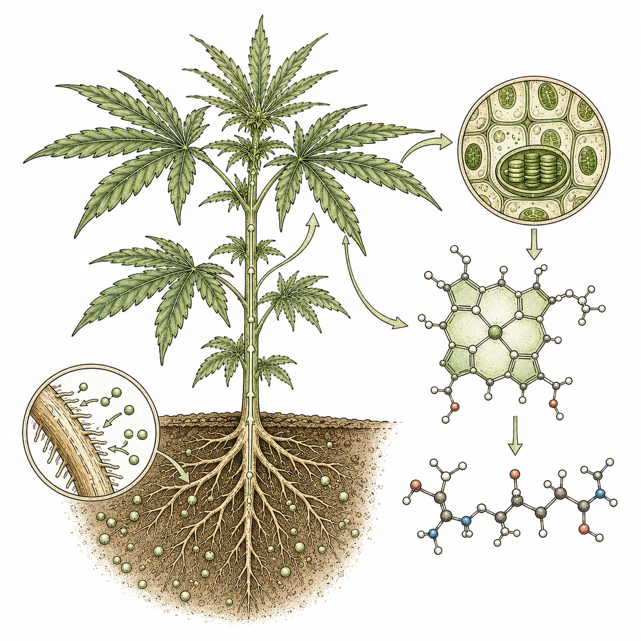 Stickstoff-Kreislauf Cannabis Pflanze Chlorophyll Aufbau