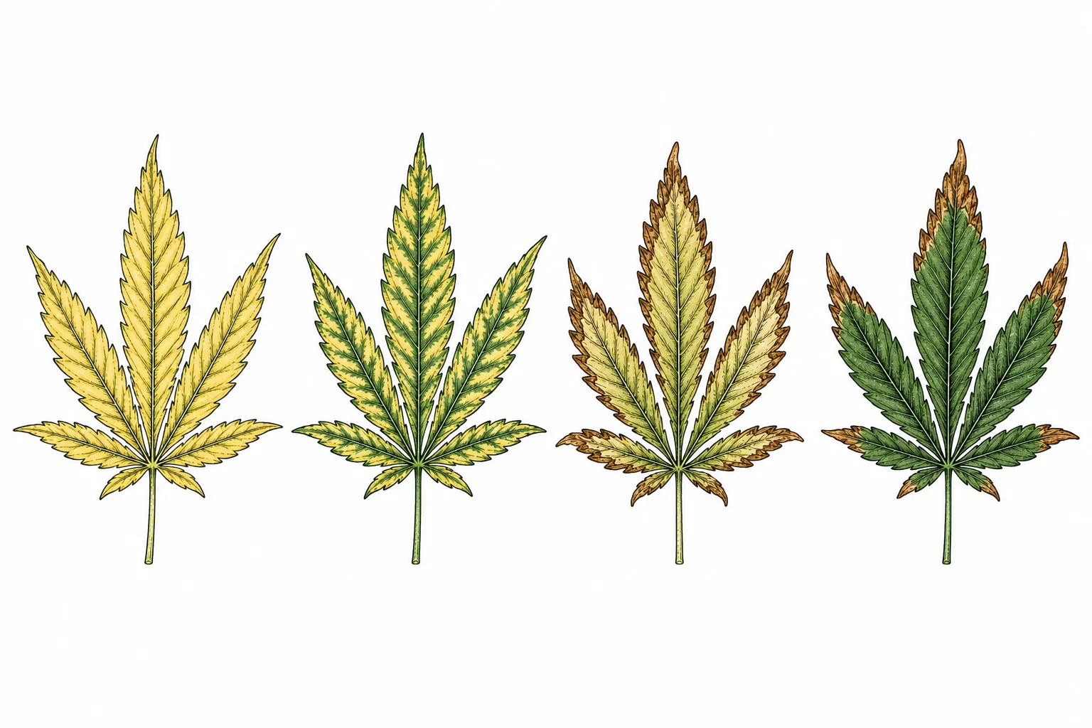 Stickstoffmangel Magnesiummangel Blütenabwurf Überdüngung Vergleich Cannabis Blätter