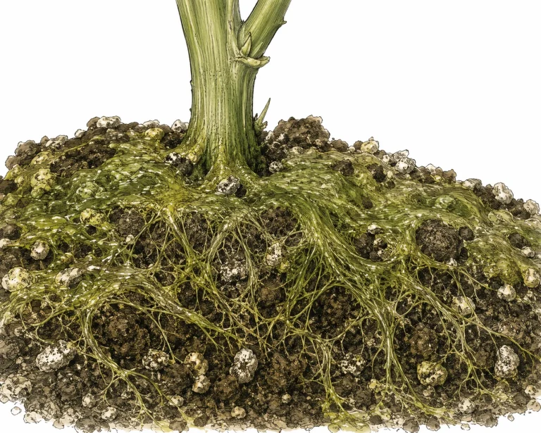 Algenbefall Cannabis: Makroaufnahme von grün-braunen Algenmatten auf nassem Cannabissubstrat