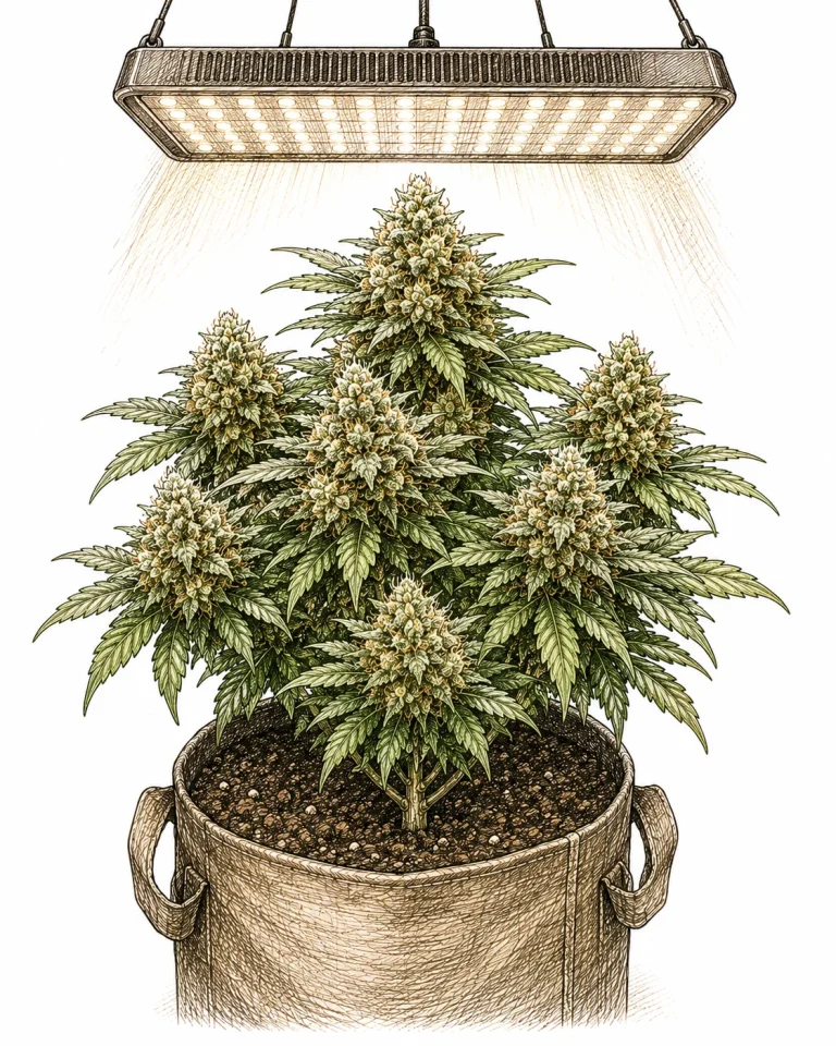 Autoflower im Blütestadium kompakt unter LED