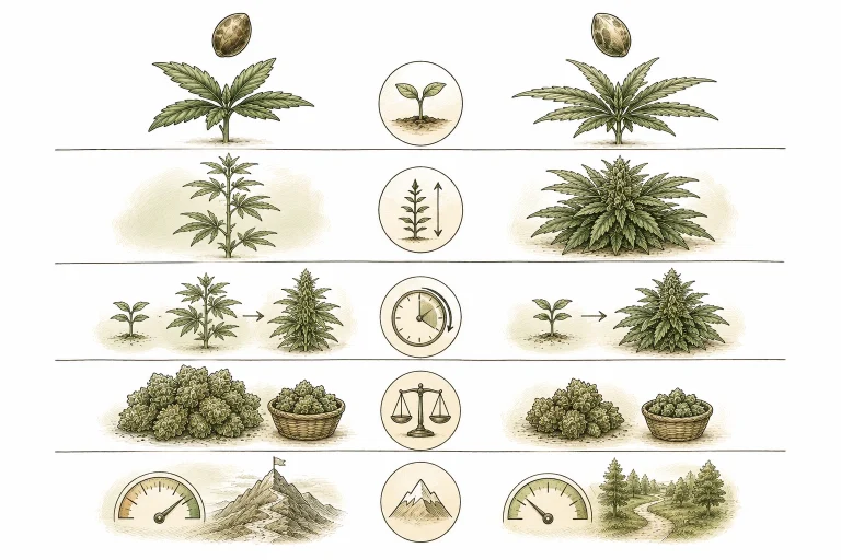 Autoflower vs. feminisiert Vergleich Wachstum Ertrag Infografik