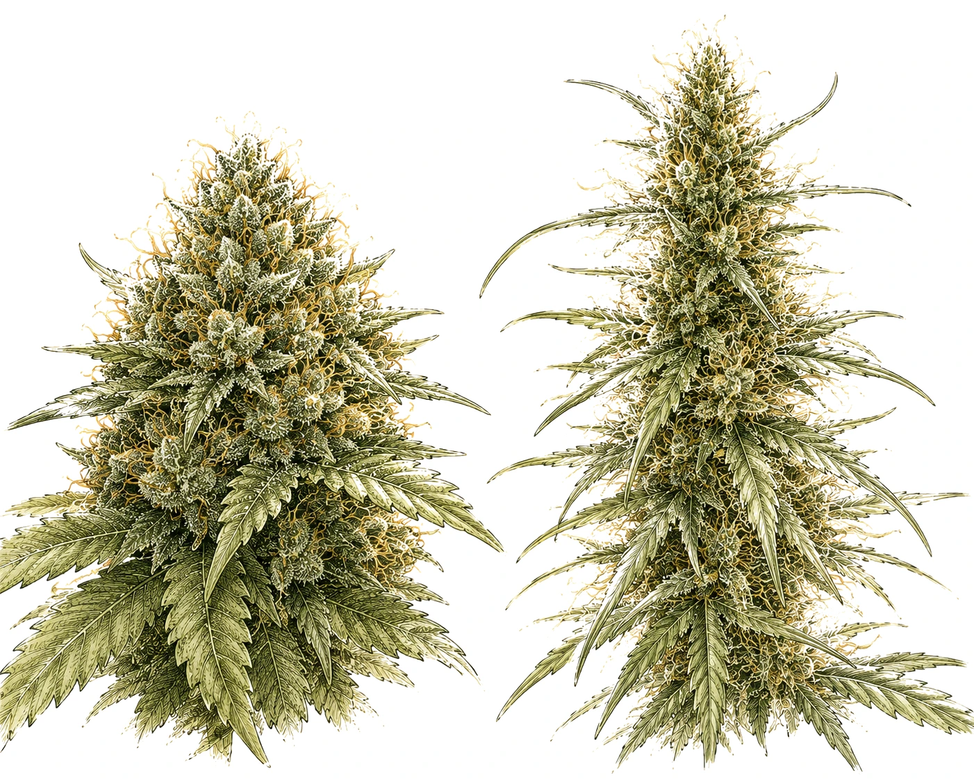 Cannabis Blüte Indica Sativa Trichome Gegenlicht Vergleich