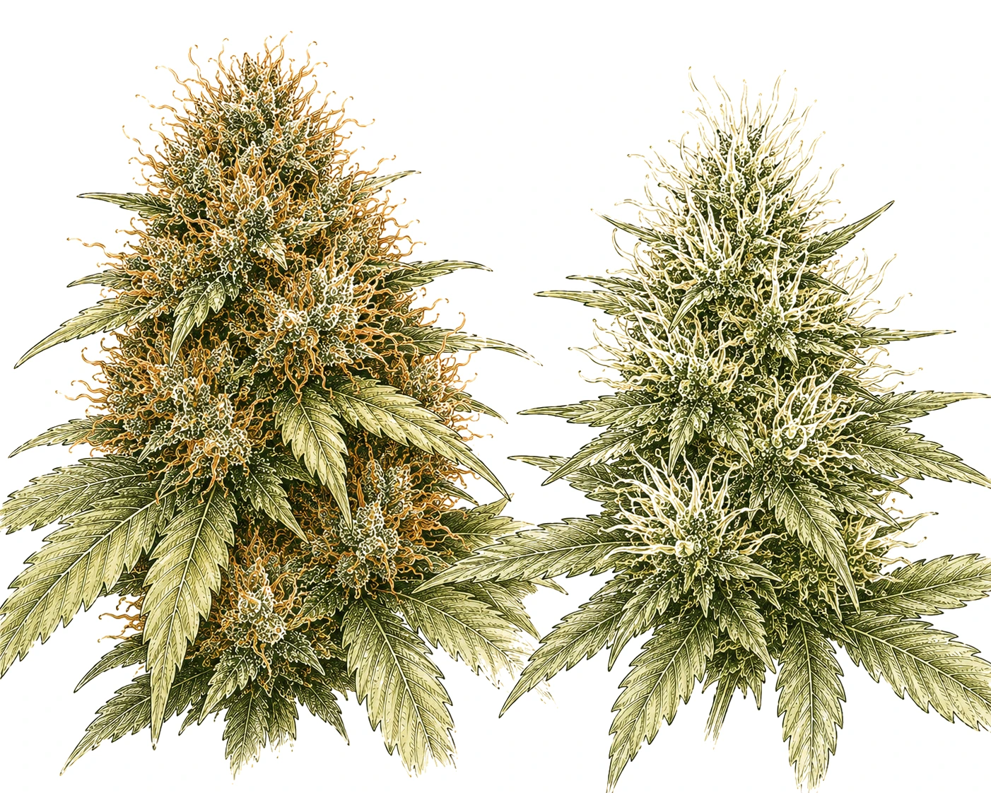 Cannabis Blüte Pistillen orange weiß Reifevergleich