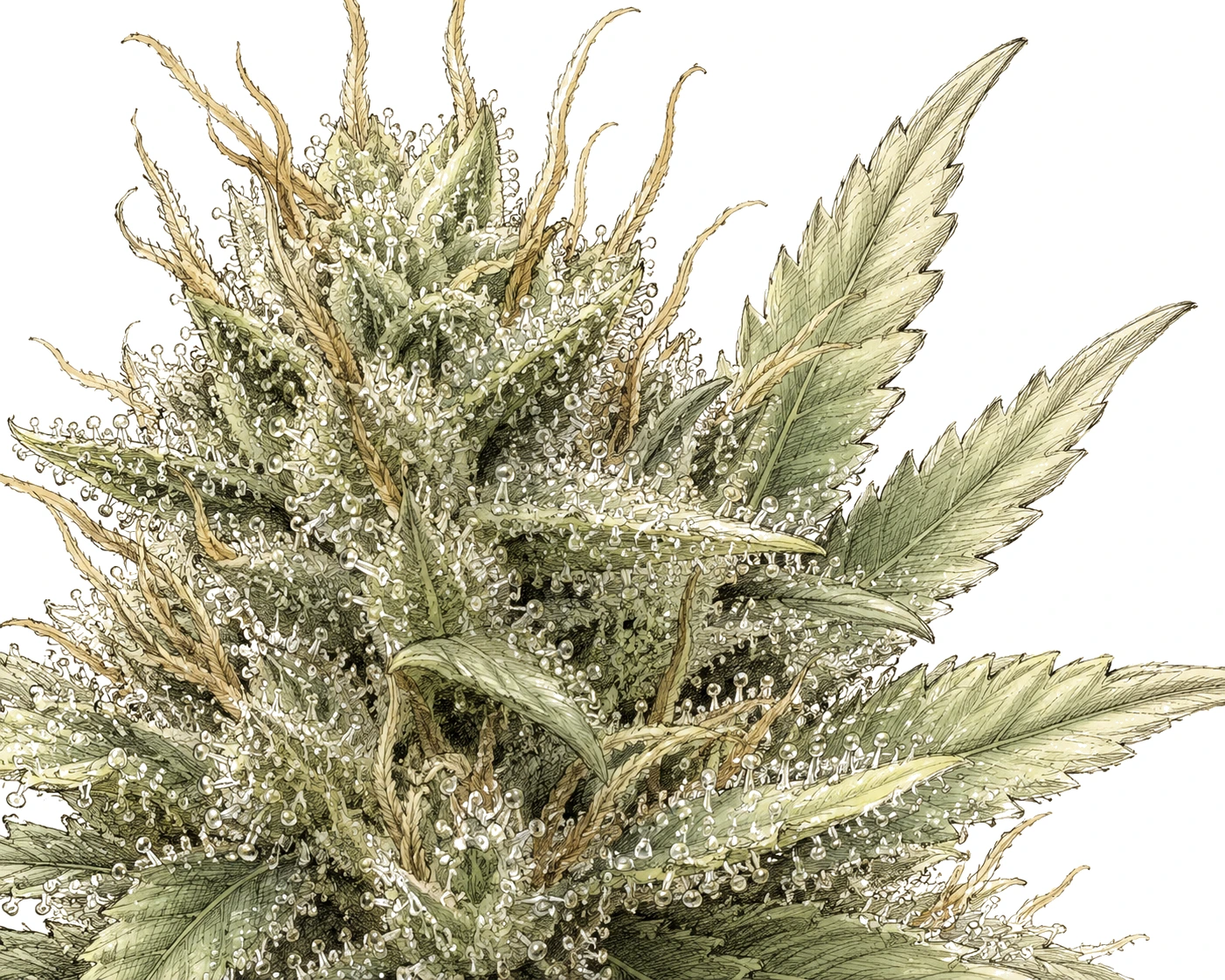Cannabis Blüte Trichomköpfe Nahaufnahme wie Glasperlen