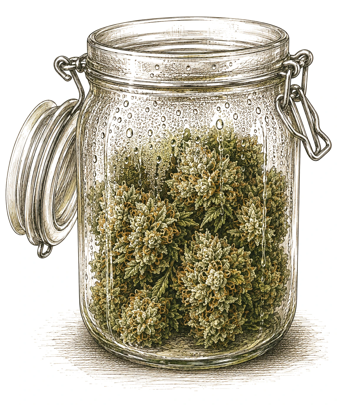 Cannabis Buds zu feucht Kondensation Einmachglas