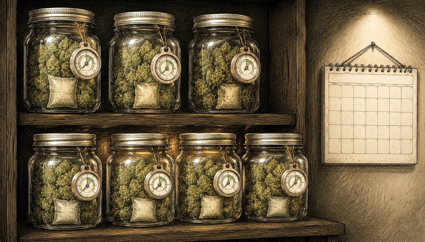 Cannabis Curing Gläser Hygrometer Feuchtigkeitspad Kalender