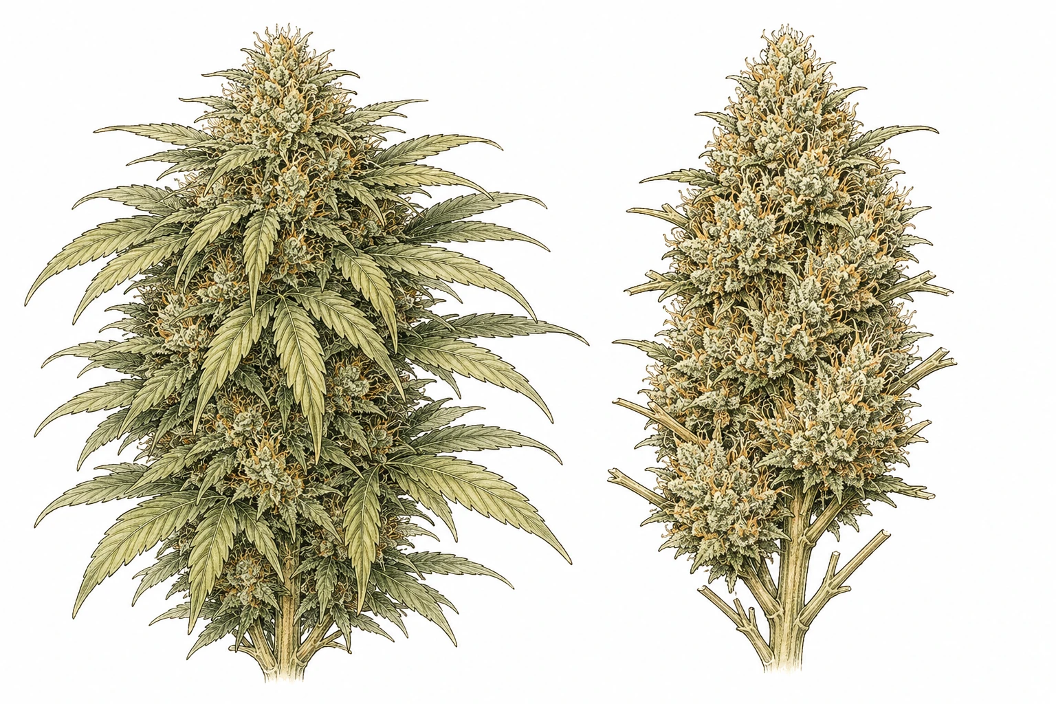 Cannabis Defoliation Bild 4 — Nach gezielter Defoliation entwickeln sich spürbar dichtere Knospen als ohne Blattentfernung