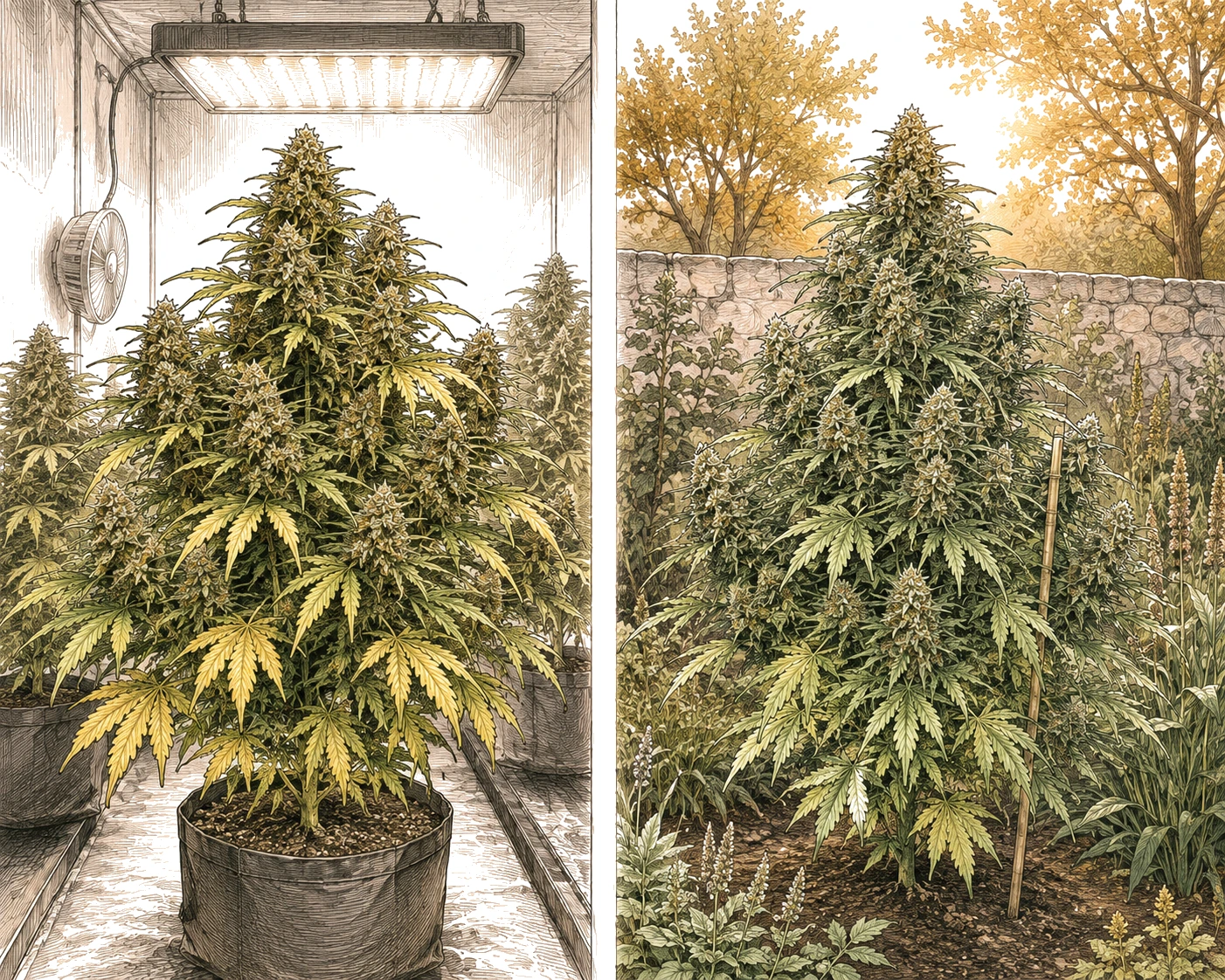 Cannabis Ernte Indoor Outdoor Split Vergleich
