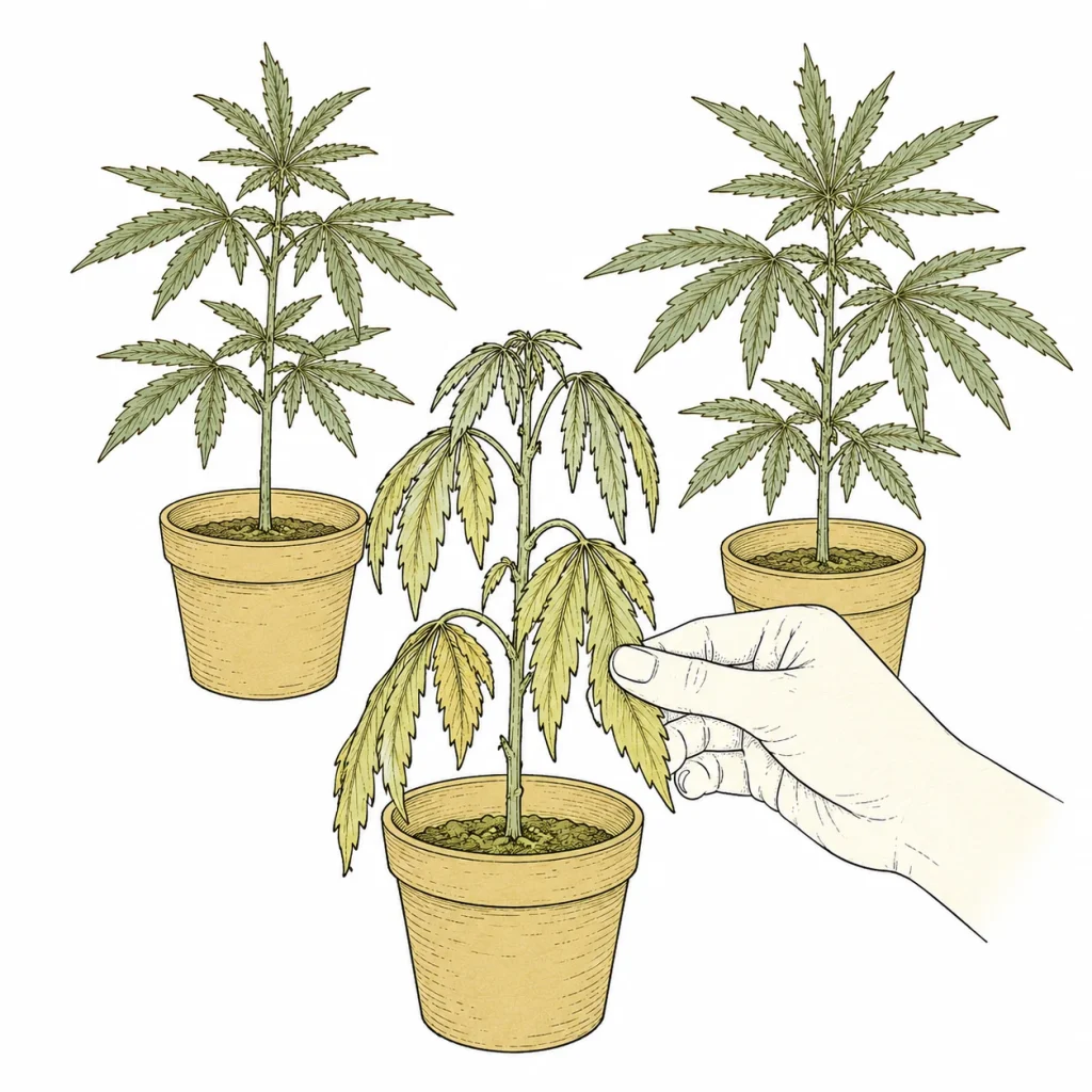 Cannabis hängende Blätter