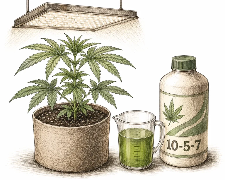 Cannabis Dünger für die Vegetationsphase unter LED-Licht dosieren